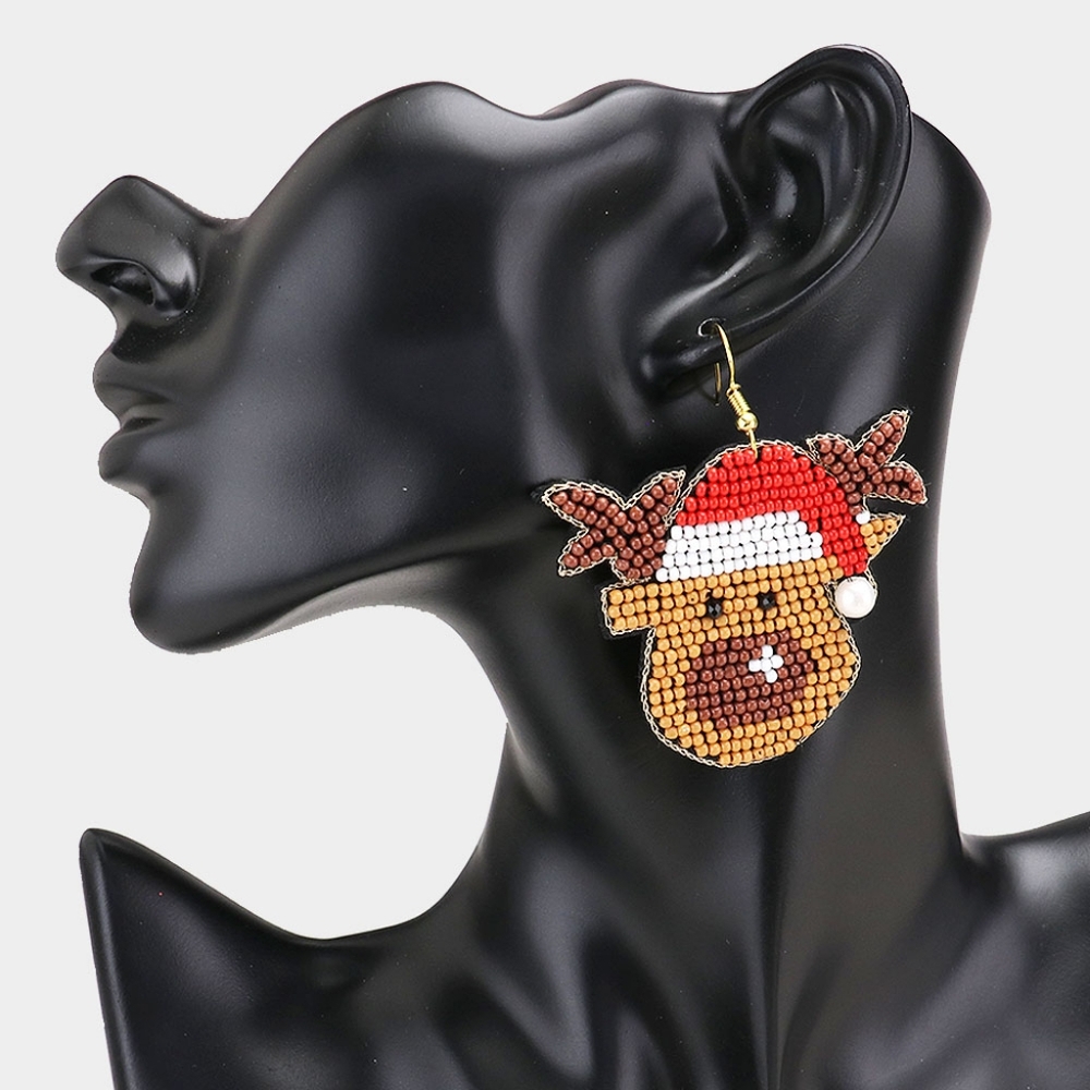 Beaded Santa Claus Rudolph Earrings - Picture 2 of 2